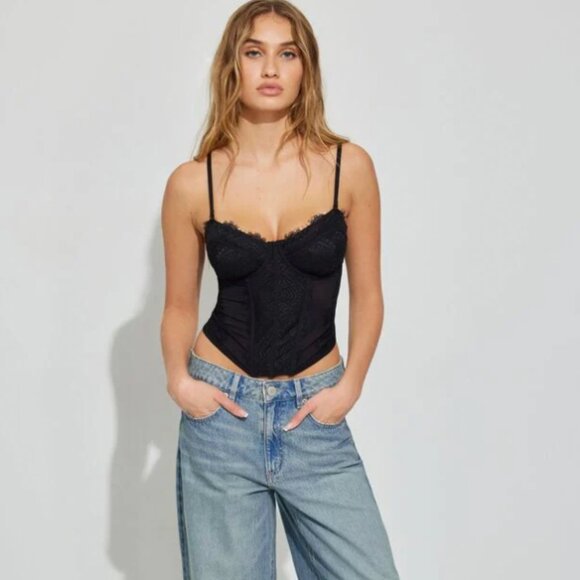 Garage Chrishell Lace Mesh Bustier in Black - Picture 1 of 6